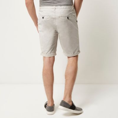 Stone grey slim fit chino shorts